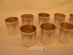 Antique, French Sterling Silver Liquor Goblets, Set Of 12, Late XIX Century