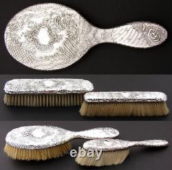 Antique French Sterling Silver Louis XVI Style 8pc Vanity Mirror & Brush Set