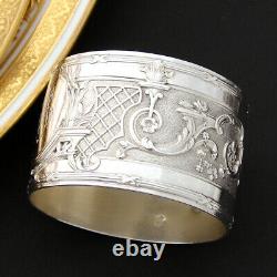 Antique French Sterling Silver Napkin Ring, Louis XVI or Empire Style w Torches