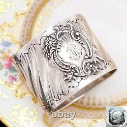 Antique French Sterling Silver Napkin Ring, Ornate Louis XVI/Rococo Swirled & Fl