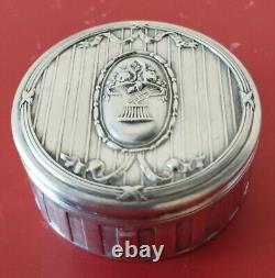 Antique French Sterling Silver Round Pill Box Vermeil Louis XVI Style 20th C