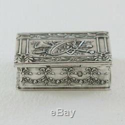 Antique French Sterling Silver Snuff Box Trinket Jewelry Bonbon Case Louis XVI