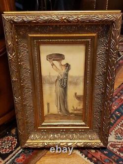 Antique French Style Watercolor Painting of a Woman After Louis Hector Leroux