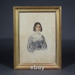 Antique French Watercolor Portrait Woman King Louis-Philippe Period, Signed 1842