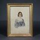Antique French Watercolor Portrait Woman King Louis-philippe Period, Signed 1842