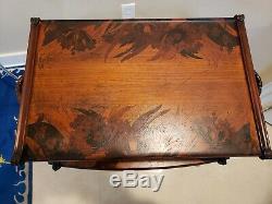 Antique French Wood Inlay Two Tier Table Style of Louis Majorelle