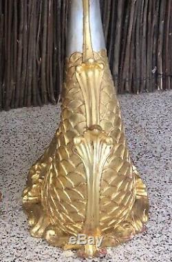 Antique French XL Dolphins Giltwood Pedestal Jardiniere, Chinoiserie Louis XV