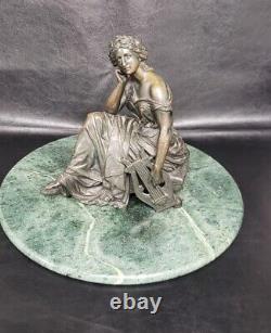Antique French bronze of the Muse of Music by Alfred Louis, Medium Brown