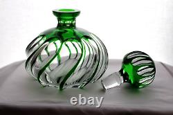 Antique French emerald green cut to clear crystal large perfume bottle c 1900