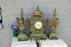 Antique French onyx and brass mantel clock set louis XVI decor candelabras