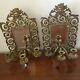 Antique French Pair Brass Girandoles Wall Mirror With 3 Sconces Louis Xv Style