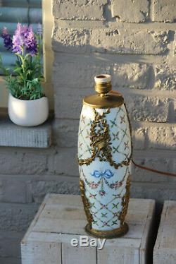Antique French porcelain de Sevres Brass Louis XVI Table lamp floral marked