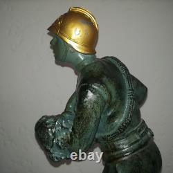 Antique French sculpture fireman saving child marble base by Louis Moreau 1890