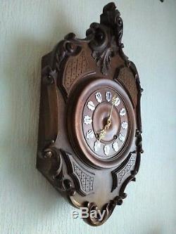 Antique French wooden cartel Louis XV style wall clock with repetition comtoise