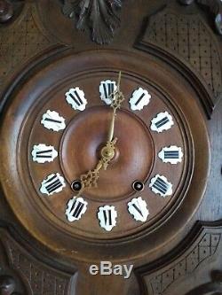 Antique French wooden cartel Louis XV style wall clock with repetition comtoise