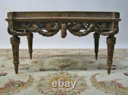Antique Gilt French Louis XVI Taboret / Low Table With Green Marble Inset Top