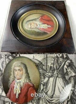 Antique ID'd c. 1713 French Portrait Miniature, Louis XIV Era, Signed, Vicomte