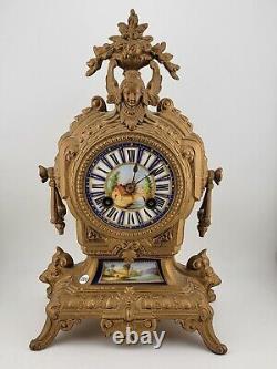 Antique Imperial French Louis XV Sevre Style Brass Mantel Clock- Untested. As-is