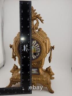 Antique Imperial French Louis XV Sevre Style Brass Mantel Clock- Untested. As-is