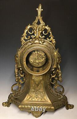 Antique Italy Brass Ornate French Louis XVI Gothic Revival Mantel Clock