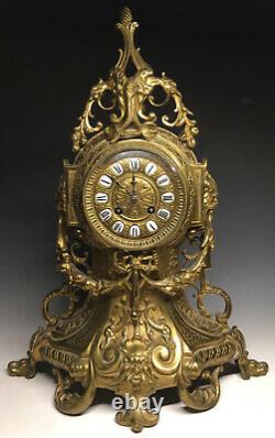Antique Italy Brass Ornate French Louis XVI Gothic Revival Mantel Clock