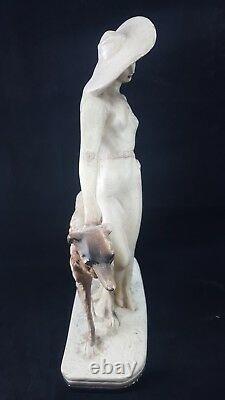 Antique LOUIS ICART FIGURINE Plaster Art Nouveau Woman with Greyhound FRENCH