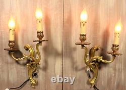 Antique Large French Gilt Bronze Wall Sconce PAIR Louis XV Lamps Lights