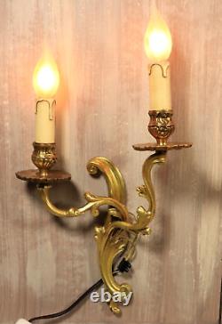 Antique Large French Gilt Bronze Wall Sconce PAIR Louis XV Lamps Lights