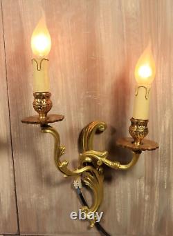 Antique Large French Gilt Bronze Wall Sconce PAIR Louis XV Lamps Lights