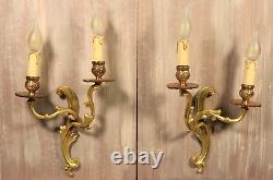 Antique Large French Gilt Bronze Wall Sconce PAIR Louis XV Lamps Lights