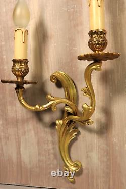 Antique Large French Gilt Bronze Wall Sconce PAIR Louis XV Lamps Lights