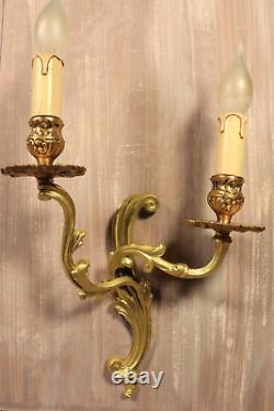 Antique Large French Gilt Bronze Wall Sconce PAIR Louis XV Lamps Lights