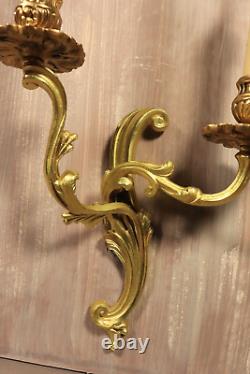 Antique Large French Gilt Bronze Wall Sconce PAIR Louis XV Lamps Lights