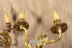 Antique Large French Gilt Bronze Wall Sconce PAIR Louis XV Lamps Lights