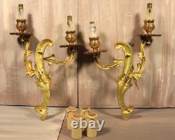 Antique Large French Gilt Bronze Wall Sconce PAIR Louis XV Lamps Lights