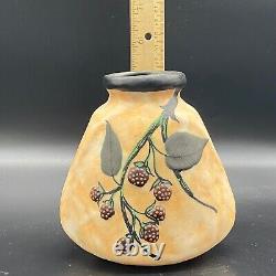 Antique Louis Dage French Art Nouveau Pottery Vase with Leaves and Berries