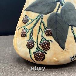 Antique Louis Dage French Art Nouveau Pottery Vase with Leaves and Berries