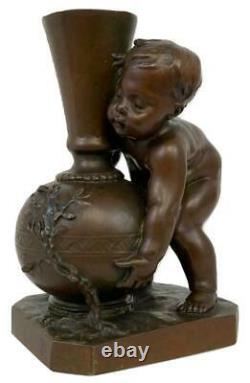 Antique Louis-Ernest Barrias Ferdinand Barbedienne French Bronze Putti Sculpture
