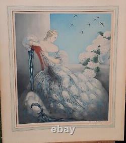 Antique Louis Icart Symphony in Blue Color Signed Etching, 19 x 22 7/8, 1936