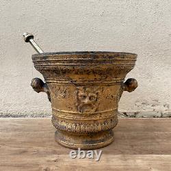 Antique Louis XIV Period French Bronze Mortar 17th Century Dated 1671 02112213