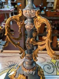 Antique Louis XV FRENCH ROCOCO Candelabras Mantle Clock Garniture Candlesticks