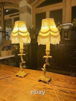 Antique Louis XV Style Bedside Lamps, Pair Table Lamps, French Ormolu Bronze