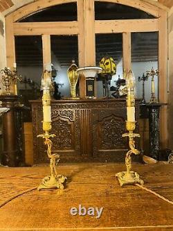 Antique Louis XV Style Bedside Lamps, Pair Table Lamps, French Ormolu Bronze