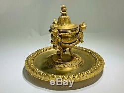 Antique Louis XV Style French Gilt Bronze Inkwell 1880 by Delarue Paris