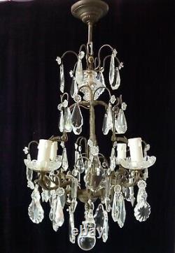 Antique Louis XV style bronze and crystal chandelier with exquisite grey patina