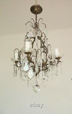 Antique Louis XV style bronze and crystal chandelier with exquisite grey patina