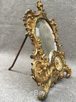 Antique Louis XV style french table clock mirror bronze 19th century