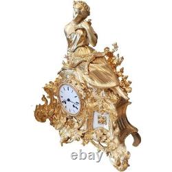 Antique Louis XVI French Gilt Bronze Ormolu Mantel Clock with Figural Sculpture