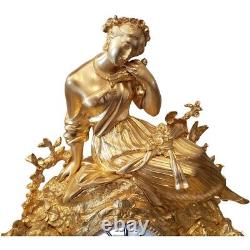 Antique Louis XVI French Gilt Bronze Ormolu Mantel Clock with Figural Sculpture