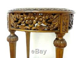 Antique Louis XVI French Side Table Hand Carved Flowers & Leaves Carrara Marble